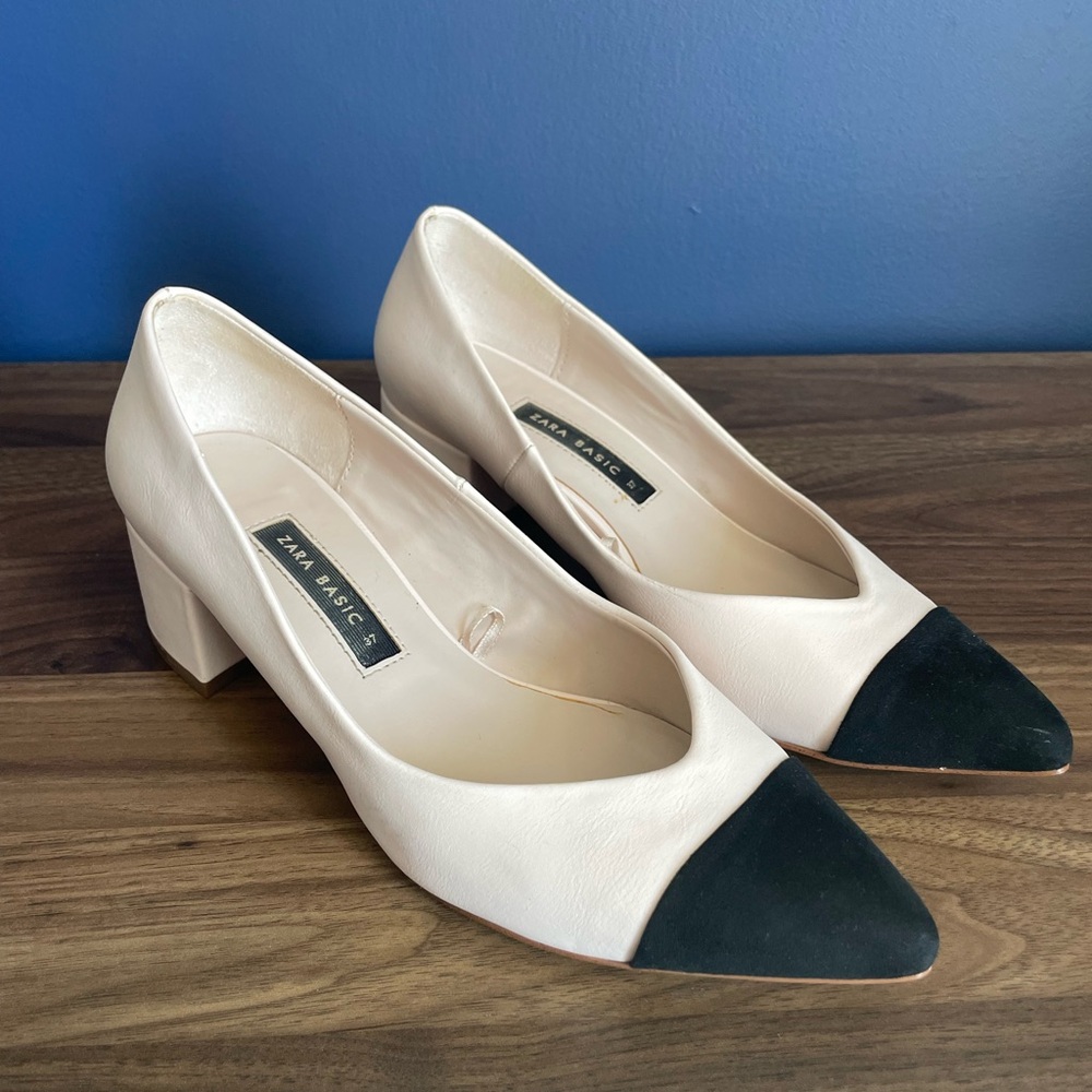 Zara Cream and Black Women's Shoes